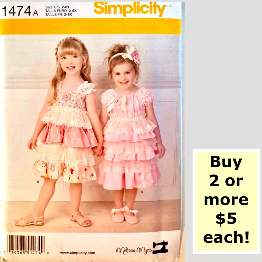 Simplicity 1474 Toddlers’ Dress and Headband Sewing Pattern (1/2, 1,2,3,4)